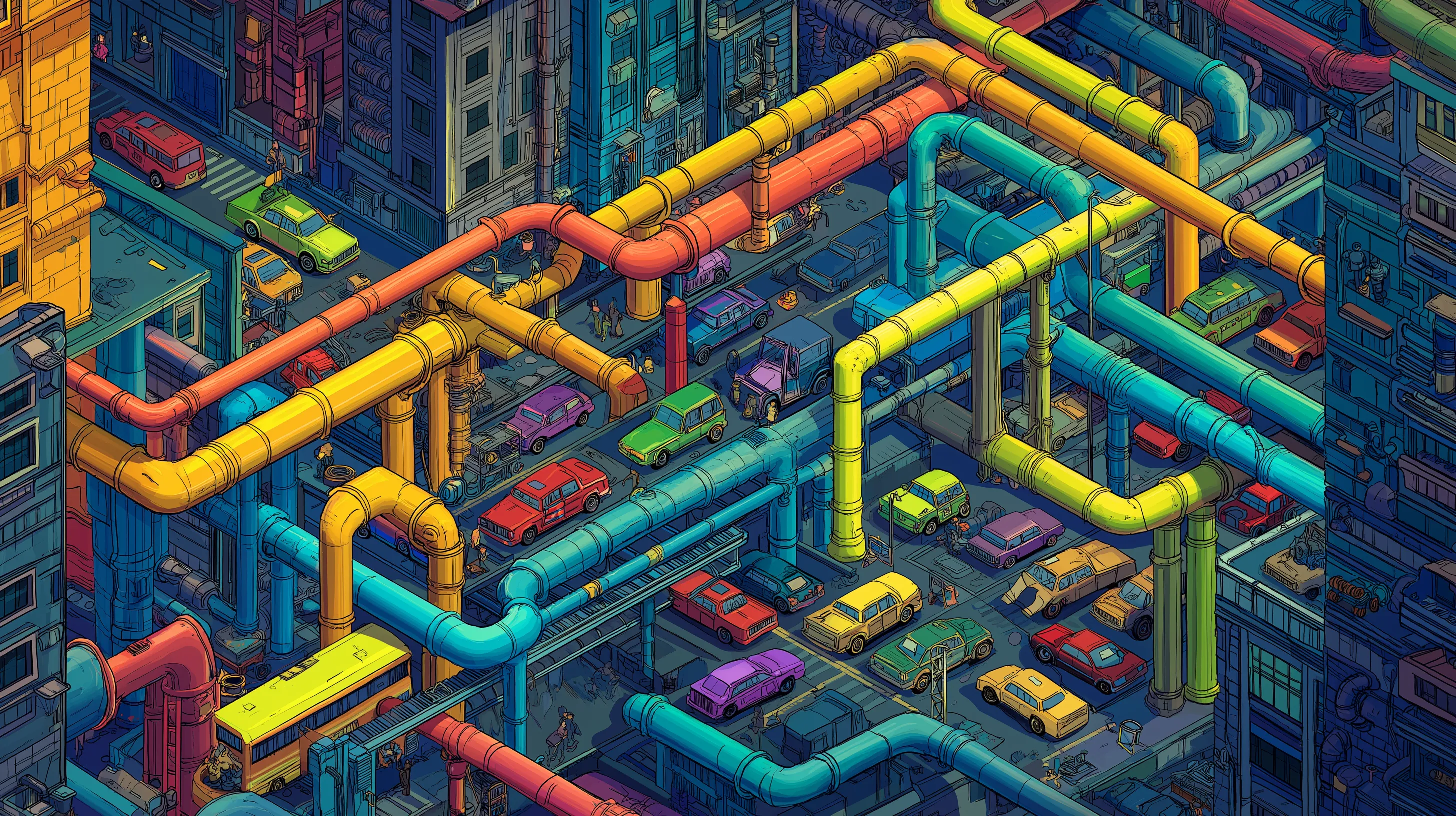 3D illustration of clogged pipeline showing congestion and heavy traffic representing website performance degradation
