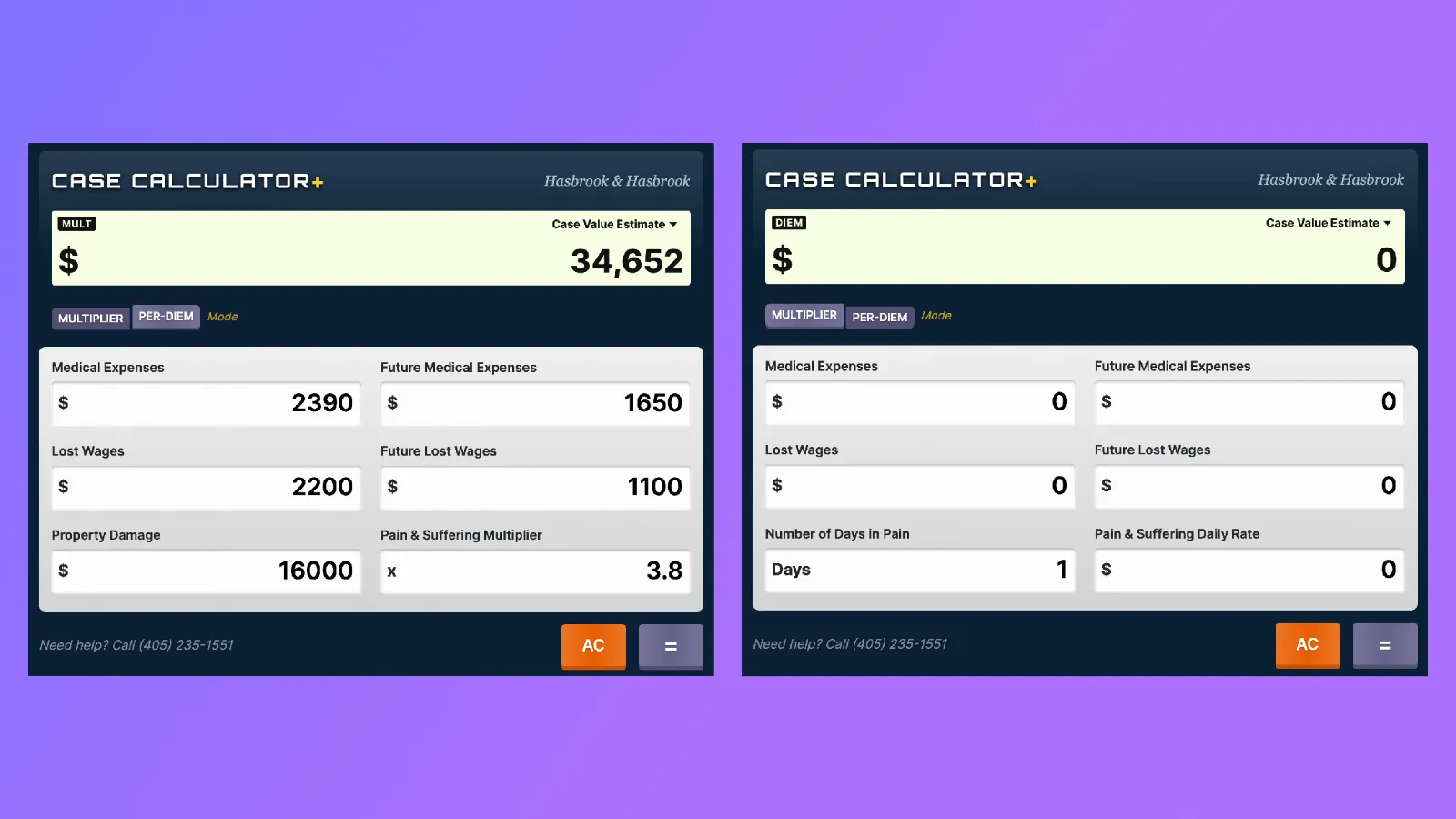 Preview of case calculator web application